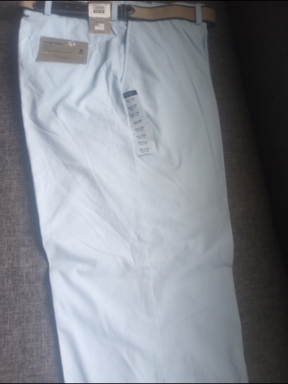 Haggar Vintage Poplin Light Blue Classic Fit Pants with Tan Belt 42x29